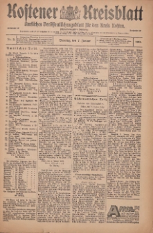 Kostener Kreisblatt: amtliches Veröffentlichungsblatt für den Kreis Kosten 1913.01.07 Jg.48 Nr3