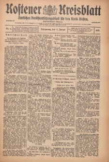 Kostener Kreisblatt: amtliches Ver&ouml;ffentlichungsblatt f&uuml;r den Kreis Kosten 1913.01.09 Jg.48 Nr4