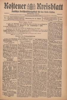 Kostener Kreisblatt: amtliches Ver&ouml;ffentlichungsblatt f&uuml;r den Kreis Kosten 1913.01.16 Jg.48 Nr7