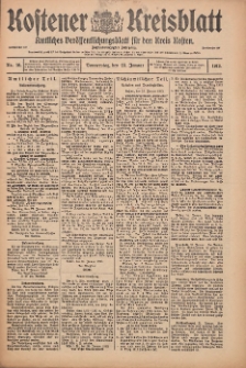 Kostener Kreisblatt: amtliches Ver&ouml;ffentlichungsblatt f&uuml;r den Kreis Kosten 1913.01.23 Jg.48 Nr10