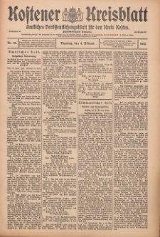 Kostener Kreisblatt: amtliches Veröffentlichungsblatt für den Kreis Kosten 1913.02.04 Jg.48 Nr15