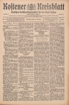 Kostener Kreisblatt: amtliches Ver&ouml;ffentlichungsblatt f&uuml;r den Kreis Kosten 1913.02.11 Jg.48 Nr18