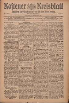 Kostener Kreisblatt: amtliches Ver&ouml;ffentlichungsblatt f&uuml;r den Kreis Kosten 1913.02.22 Jg.48 Nr23