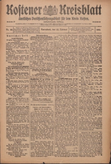 Kostener Kreisblatt: amtliches Veröffentlichungsblatt für den Kreis Kosten 1913.02.22 Jg.48 Nr23