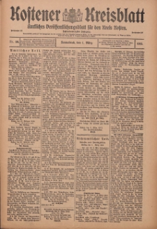 Kostener Kreisblatt: amtliches Ver&ouml;ffentlichungsblatt f&uuml;r den Kreis Kosten 1913.03.01 Jg.48 Nr26