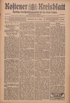 Kostener Kreisblatt: amtliches Ver&ouml;ffentlichungsblatt f&uuml;r den Kreis Kosten 1913.03.08 Jg.48 Nr29