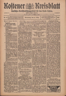Kostener Kreisblatt: amtliches Ver&ouml;ffentlichungsblatt f&uuml;r den Kreis Kosten 1913.03.27 Jg.48 Nr37