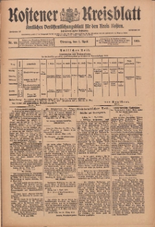 Kostener Kreisblatt: amtliches Ver&ouml;ffentlichungsblatt f&uuml;r den Kreis Kosten 1913.04.01 Jg.48 Nr39
