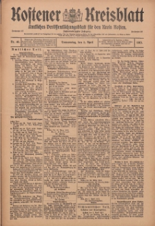 Kostener Kreisblatt: amtliches Veröffentlichungsblatt für den Kreis Kosten 1913.04.03 Jg.48 Nr40