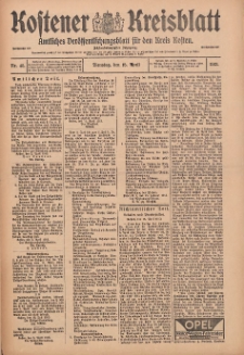Kostener Kreisblatt: amtliches Ver&ouml;ffentlichungsblatt f&uuml;r den Kreis Kosten 1913.04.15 Jg.48 Nr45