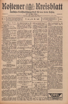 Kostener Kreisblatt: amtliches Ver&ouml;ffentlichungsblatt f&uuml;r den Kreis Kosten 1913.04.29 Jg.48 Nr51