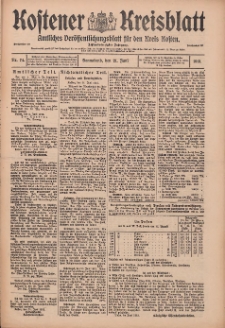 Kostener Kreisblatt: amtliches Ver&ouml;ffentlichungsblatt f&uuml;r den Kreis Kosten 1913.06.21 Jg.48 Nr74