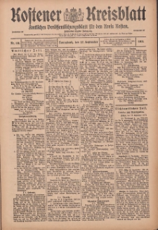 Kostener Kreisblatt: amtliches Ver&ouml;ffentlichungsblatt f&uuml;r den Kreis Kosten 1913.09.27 Jg.48 Nr116