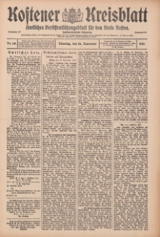 Kostener Kreisblatt: amtliches Ver&ouml;ffentlichungsblatt f&uuml;r den Kreis Kosten 1913.11.25 Jg.48 Nr141