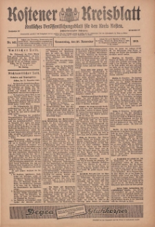 Kostener Kreisblatt: amtliches Ver&ouml;ffentlichungsblatt f&uuml;r den Kreis Kosten 1913.11.27 Jg.48 Nr142