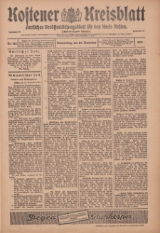Kostener Kreisblatt: amtliches Veröffentlichungsblatt für den Kreis Kosten 1913.11.27 Jg.48 Nr142
