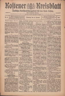 Kostener Kreisblatt: amtliches Ver&ouml;ffentlichungsblatt f&uuml;r den Kreis Kosten 1914.01.13 Jg.49 Nr6