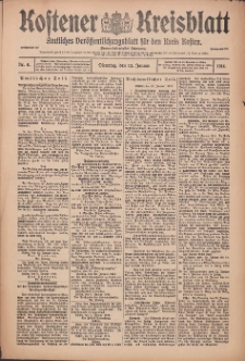 Kostener Kreisblatt: amtliches Veröffentlichungsblatt für den Kreis Kosten 1914.01.13 Jg.49 Nr6