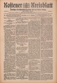 Kostener Kreisblatt: amtliches Veröffentlichungsblatt für den Kreis Kosten 1914.02.14 Jg.49 Nr20
