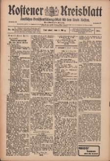 Kostener Kreisblatt: amtliches Ver&ouml;ffentlichungsblatt f&uuml;r den Kreis Kosten 1914.03.07 Jg.49 Nr29