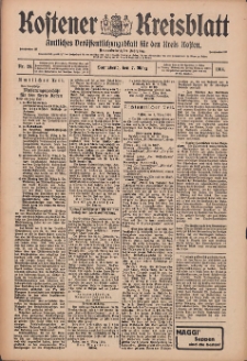 Kostener Kreisblatt: amtliches Veröffentlichungsblatt für den Kreis Kosten 1914.03.07 Jg.49 Nr29