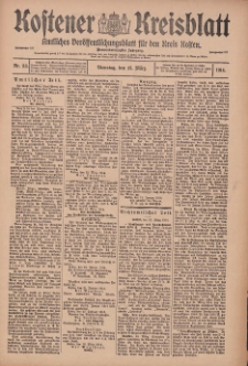 Kostener Kreisblatt: amtliches Ver&ouml;ffentlichungsblatt f&uuml;r den Kreis Kosten 1914.03.17 Jg.49 Nr33