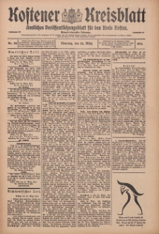 Kostener Kreisblatt: amtliches Ver&ouml;ffentlichungsblatt f&uuml;r den Kreis Kosten 1914.03.24 Jg.49 Nr36