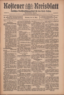 Kostener Kreisblatt: amtliches Ver&ouml;ffentlichungsblatt f&uuml;r den Kreis Kosten 1914.03.31 Jg.49 Nr39