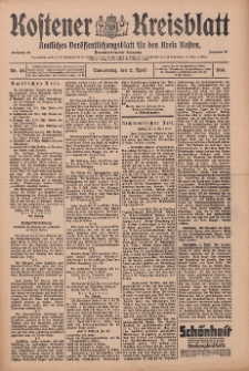 Kostener Kreisblatt: amtliches Ver&ouml;ffentlichungsblatt f&uuml;r den Kreis Kosten 1914.04.02 Jg.49 Nr40