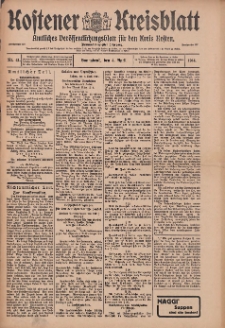 Kostener Kreisblatt: amtliches Ver&ouml;ffentlichungsblatt f&uuml;r den Kreis Kosten 1914.04.04 Jg.49 Nr41
