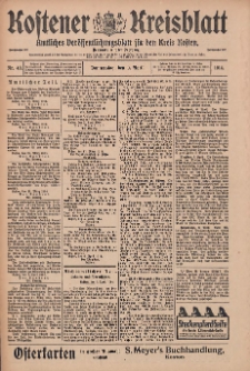 Kostener Kreisblatt: amtliches Ver&ouml;ffentlichungsblatt f&uuml;r den Kreis Kosten 1914.04.09 Jg.49 Nr43