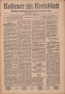 Kostener Kreisblatt: amtliches Ver&ouml;ffentlichungsblatt f&uuml;r den Kreis Kosten 1914.04.11 Jg.49 Nr44