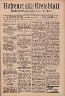 Kostener Kreisblatt: amtliches Veröffentlichungsblatt für den Kreis Kosten 1914.04.18 Jg.49 Nr47
