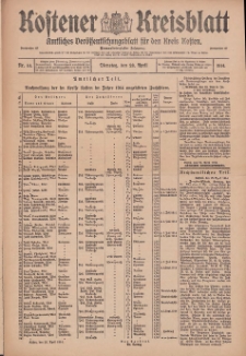Kostener Kreisblatt: amtliches Ver&ouml;ffentlichungsblatt f&uuml;r den Kreis Kosten 1914.04.28 Jg.49 Nr51
