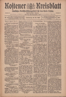Kostener Kreisblatt: amtliches Veröffentlichungsblatt für den Kreis Kosten 1914.04.30 Jg.49 Nr52
