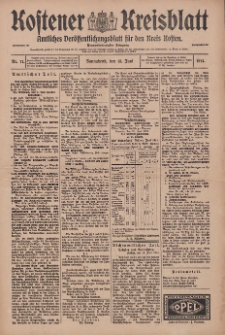 Kostener Kreisblatt: amtliches Ver&ouml;ffentlichungsblatt f&uuml;r den Kreis Kosten 1914.06.13 Jg.49 Nr71