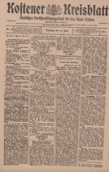 Kostener Kreisblatt: amtliches Ver&ouml;ffentlichungsblatt f&uuml;r den Kreis Kosten 1914.06.16 Jg.49 Nr72