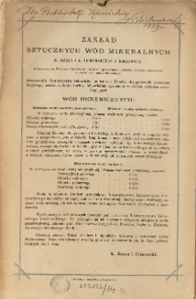 Zakład sztucznych w&oacute;d mineralnych K. Rzący i A. Chmurskiego w Krakowie