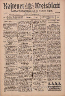 Kostener Kreisblatt: amtliches Ver&ouml;ffentlichungsblatt f&uuml;r den Kreis Kosten 1914.06.07 Jg.49 Nr81