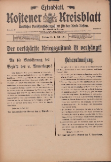 Kostener Kreisblatt: amtliches Ver&ouml;ffentlichungsblatt f&uuml;r den Kreis Kosten 1914.07.31 Jg.49 Extrablatt