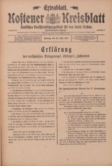 Kostener Kreisblatt: amtliches Ver&ouml;ffentlichungsblatt f&uuml;r den Kreis Kosten 1914.07.31 Jg.49 Extrablatt