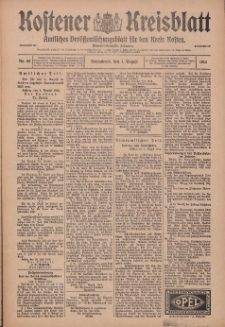 Kostener Kreisblatt: amtliches Veröffentlichungsblatt für den Kreis Kosten 1914.08.01 Jg.49 Nr92