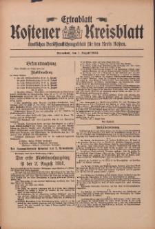 Kostener Kreisblatt: amtliches Ver&ouml;ffentlichungsblatt f&uuml;r den Kreis Kosten 1914.08.01 Jg.49 Extrablatt