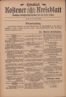 Kostener Kreisblatt: amtliches Ver&ouml;ffentlichungsblatt f&uuml;r den Kreis Kosten 1914.08.03 Jg.49 Extrablatt