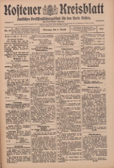 Kostener Kreisblatt: amtliches Ver&ouml;ffentlichungsblatt f&uuml;r den Kreis Kosten 1914.08.04 Jg.49 Nr93