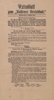 Kostener Kreisblatt: amtliches Ver&ouml;ffentlichungsblatt f&uuml;r den Kreis Kosten 1914.08.07 Jg.49 Extrablatt zum ,,Kostener Kreisblatt"