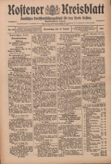 Kostener Kreisblatt: amtliches Ver&ouml;ffentlichungsblatt f&uuml;r den Kreis Kosten 1914.08.13 Jg.49 Nr97