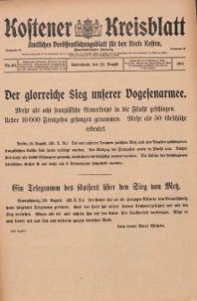 Kostener Kreisblatt: amtliches Ver&ouml;ffentlichungsblatt f&uuml;r den Kreis Kosten 1914.08.22 Jg.49 Nr101