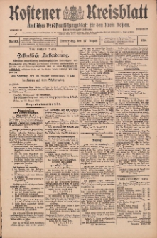 Kostener Kreisblatt: amtliches Ver&ouml;ffentlichungsblatt f&uuml;r den Kreis Kosten 1914.08.27 Jg.49 Nr103