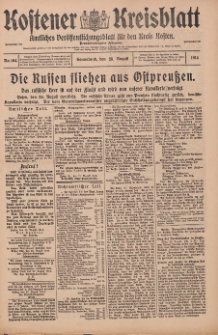Kostener Kreisblatt: amtliches Ver&ouml;ffentlichungsblatt f&uuml;r den Kreis Kosten 1914.08.29 Jg.49 Nr104